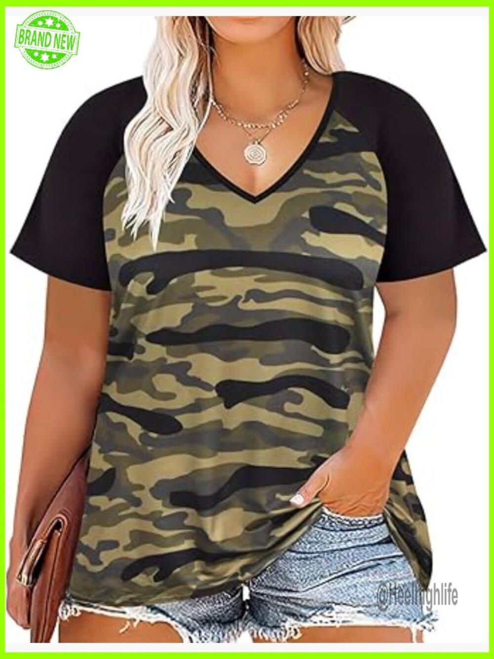 Plus Size Short Sleeve V-Neck Tunic Top Loose Fit Summer T-Shirt